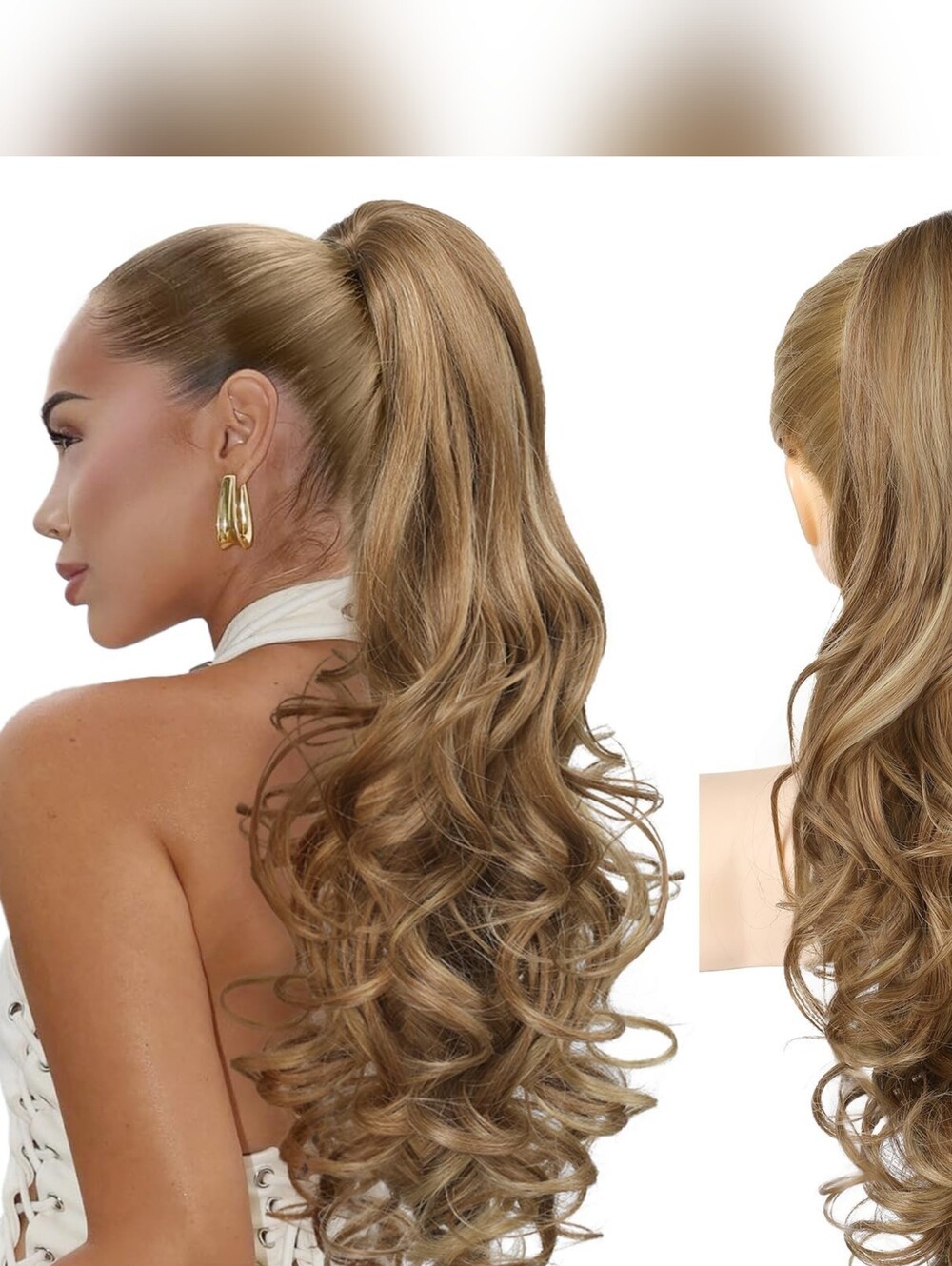 REECHO 24” Curly Ponytail Extension Claw Clip Light Brown Highlights